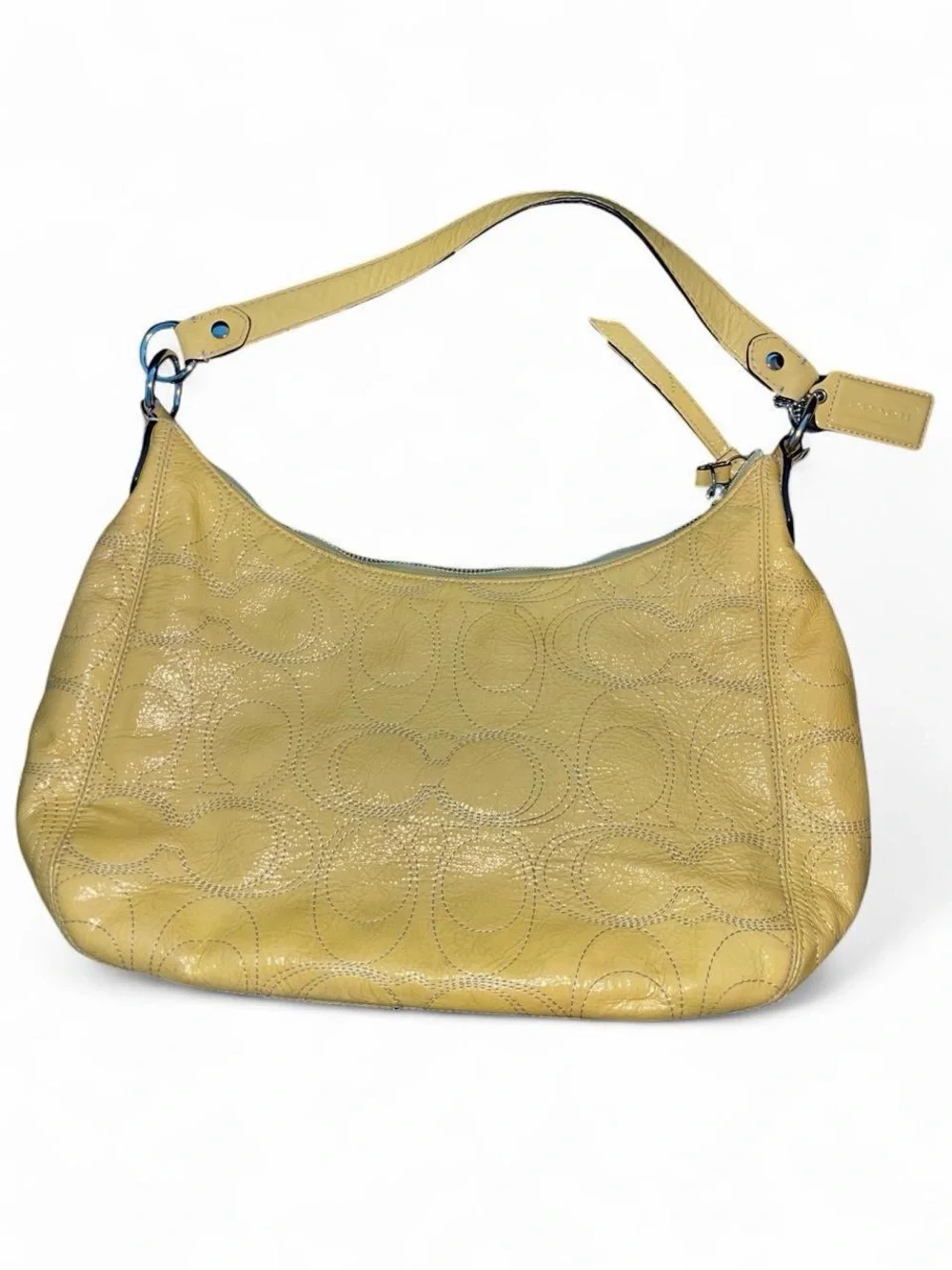 Vintage Coach Yellow Leather Hobo Bag with Signature Stitching